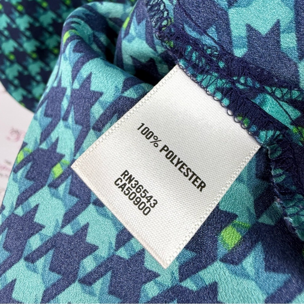 Van Heusen tank top blue green Teal Houndstooth Sleeveless Blouse flowy - Picture 8 of 10